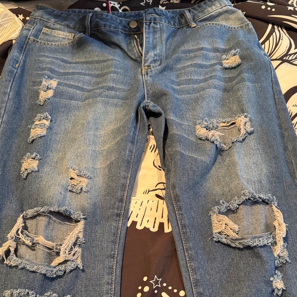 Distressed Blue Ripped Jeans